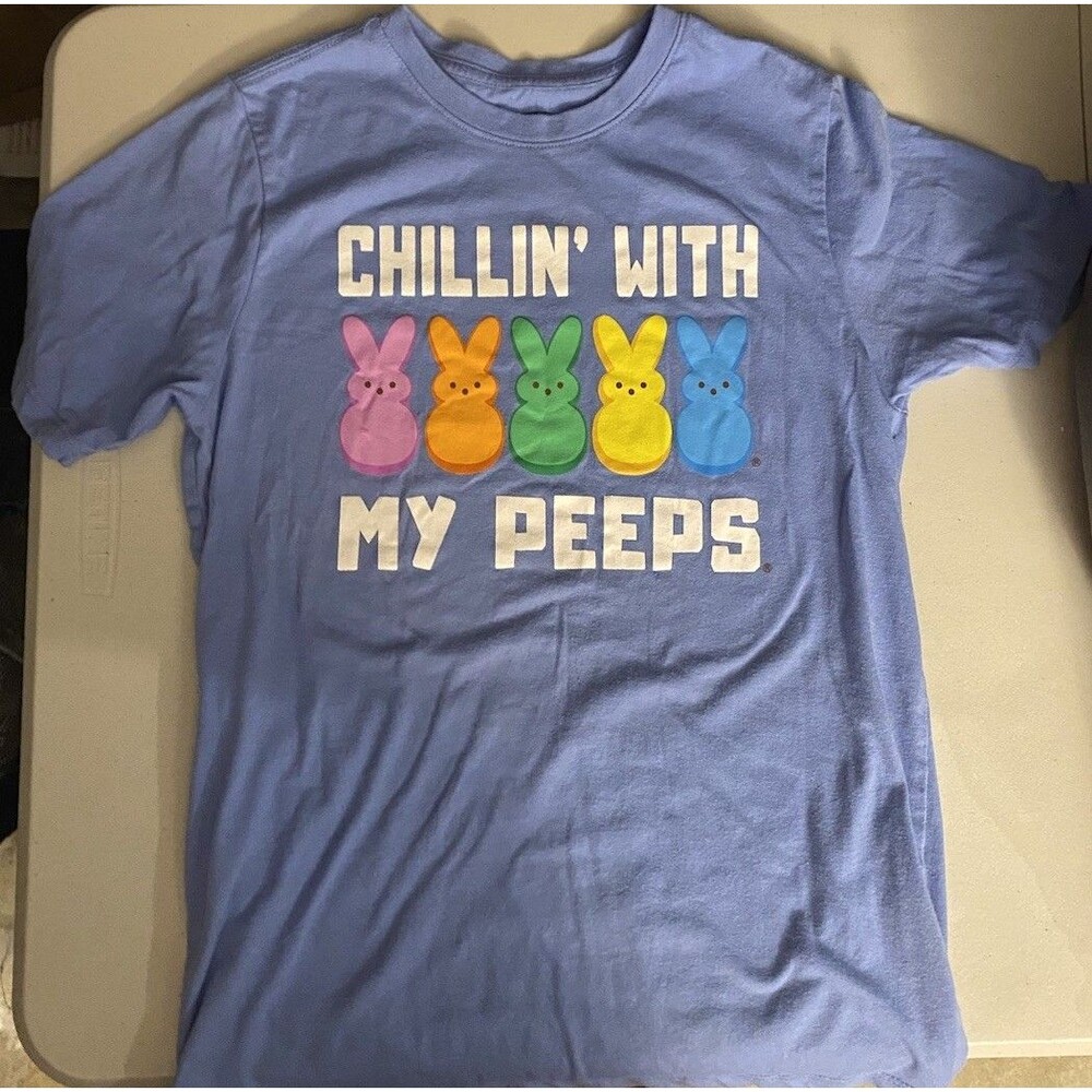 Chillin’ With My Peeps T-Shirt Youth XL 14/16 Blue CottonPoly Easter Bunny Peep